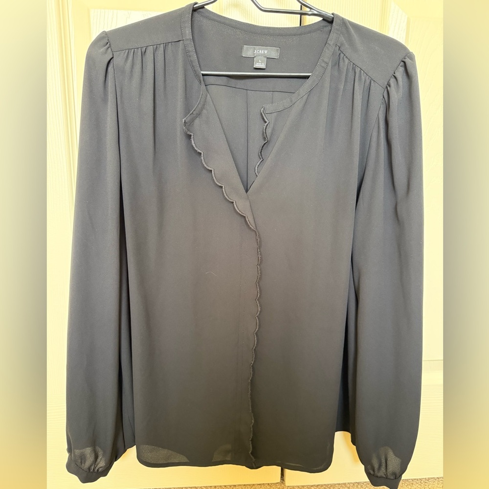 J. Crew Elegant Black Blouse with Scalloped Detail